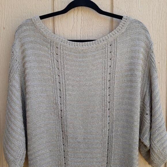 WHBM Metallic Tunic Textured Cable Knit Scoop Kimono Batwing Sweater Gold Sz L - Picture 8 of 13